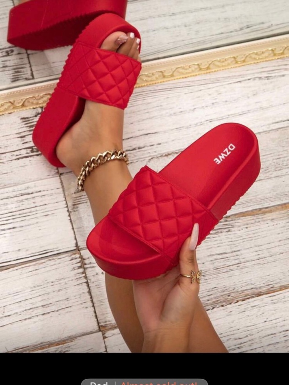 Red Quilted Platform Slide Sandals